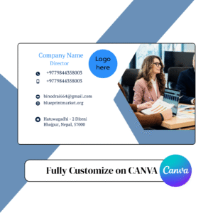 Modern company business card design with logo and contact info.
