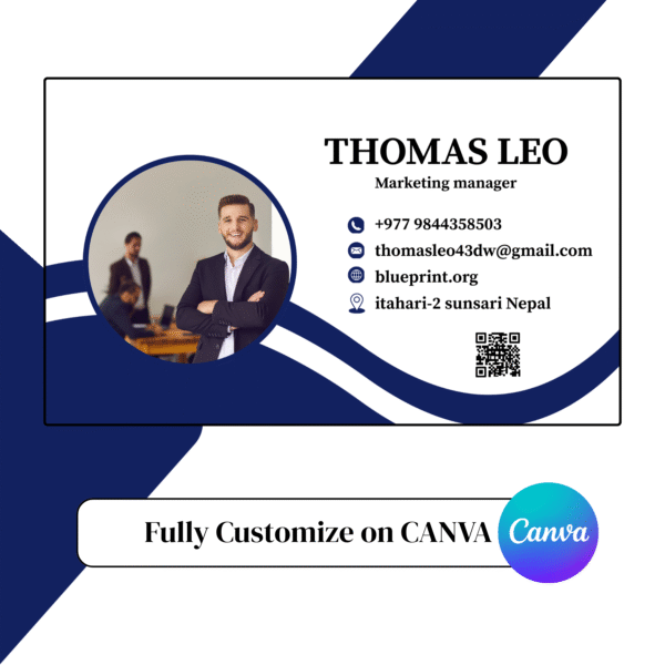 Personal business card design featuring a QR code.