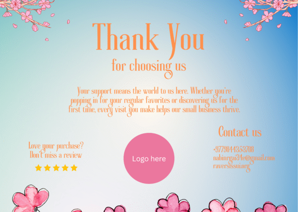 Editable Canva thank you card template with modern design and customizable text.