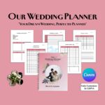 Editable and printable Canva wedding planner template for organizing wedding plans and checklists