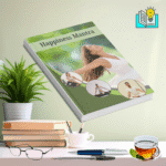 open book with the words “Happiness Mantra” and glowing light around it