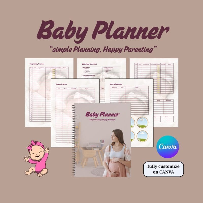 Editable Baby Planner Template for New Moms | Canva Printable Organizer