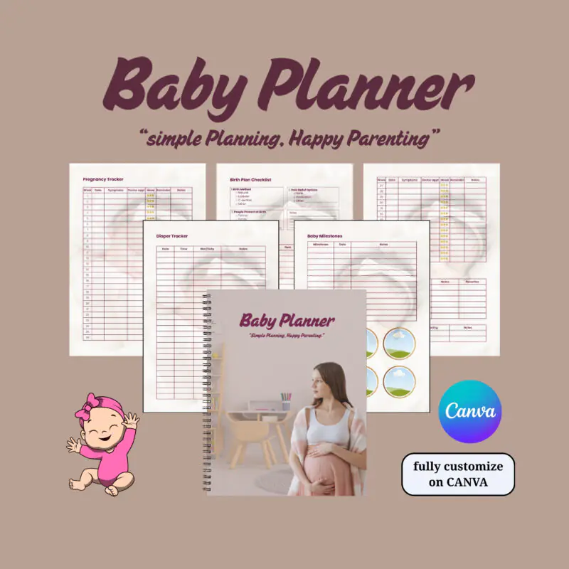 Editable Baby Planner Template for New Moms | Canva Printable Organizer