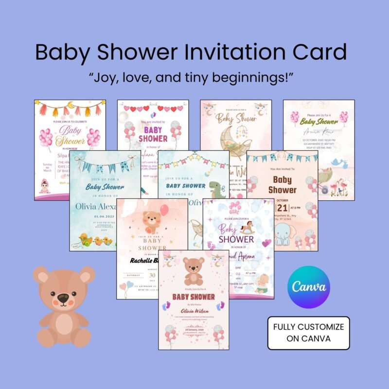 Editable baby shower invitation template in Canva