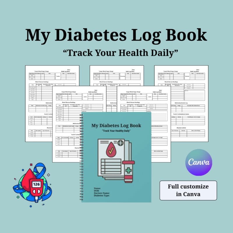 Editable Diabetes Log Book Template on Canva