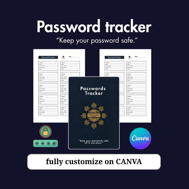 Editable Canva password tracker template for organizing login details