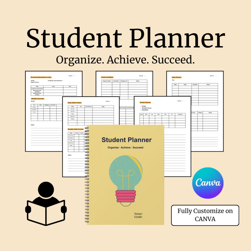 Student planner template for study organization