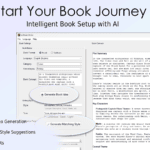 AI book writer software on laptop screen with writing tools