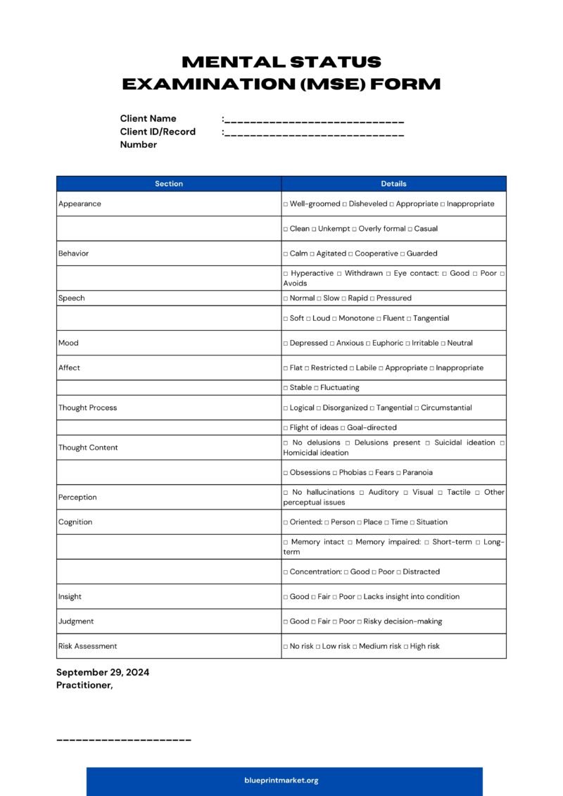 mental status examination form