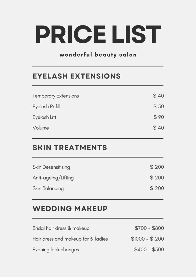 price list