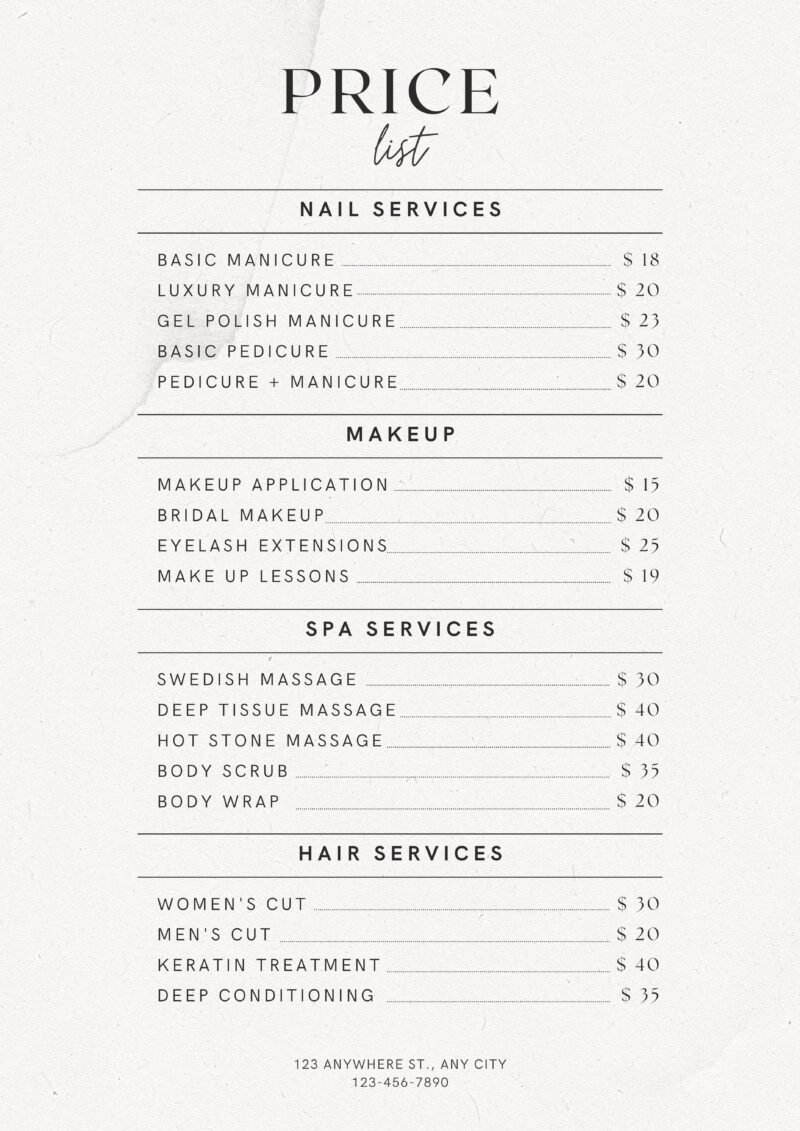 price list