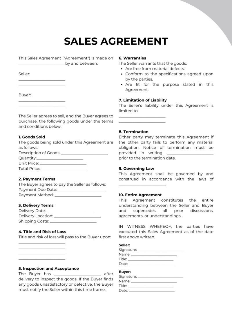 sales agreement form