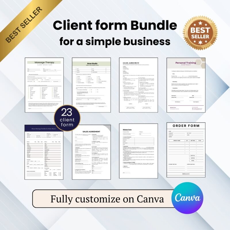 Editable client form template designed in Canva