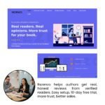 Author holding book and positive review stars