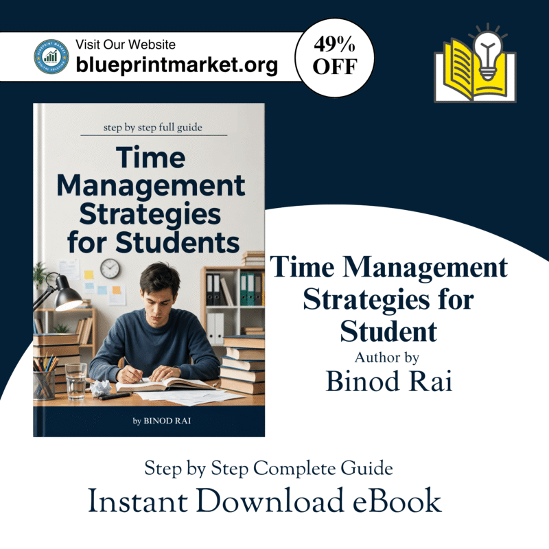 Time Management Strategies for Students ebook cover with study planning and productivity guide.
