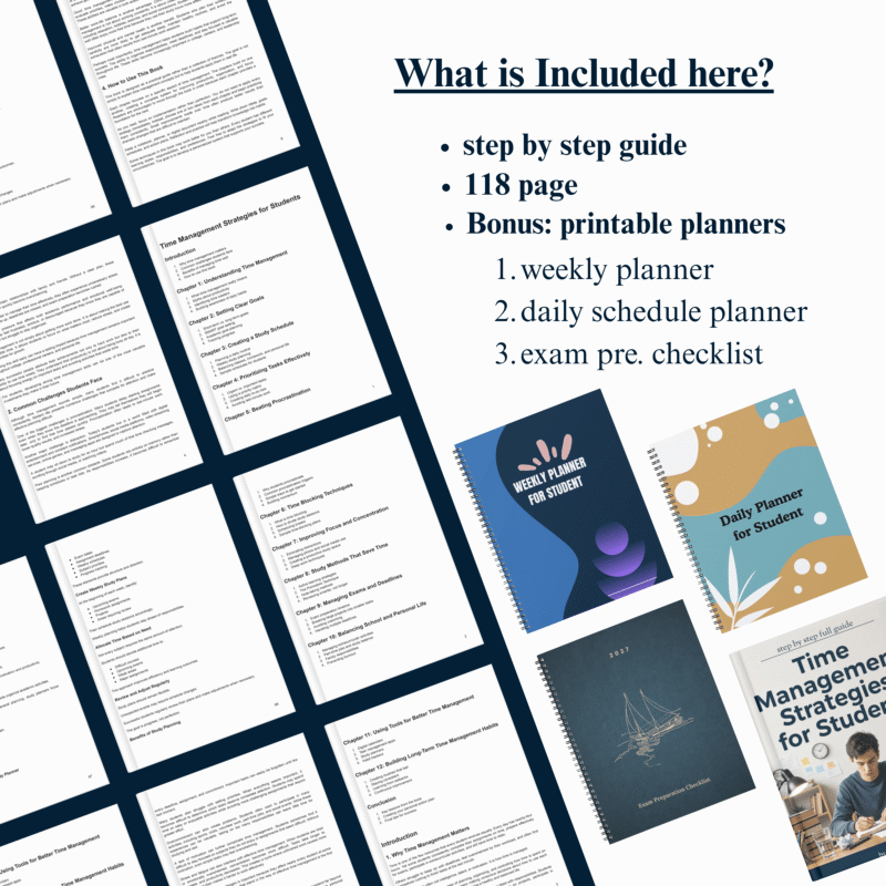 Time Management Strategies for Students ebook cover with study planning and productivity guide.