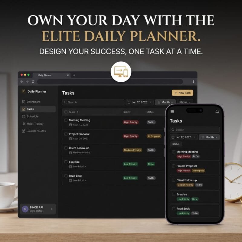 Daily Planner Web App task manager with priority tags and hourly time blocking schedule