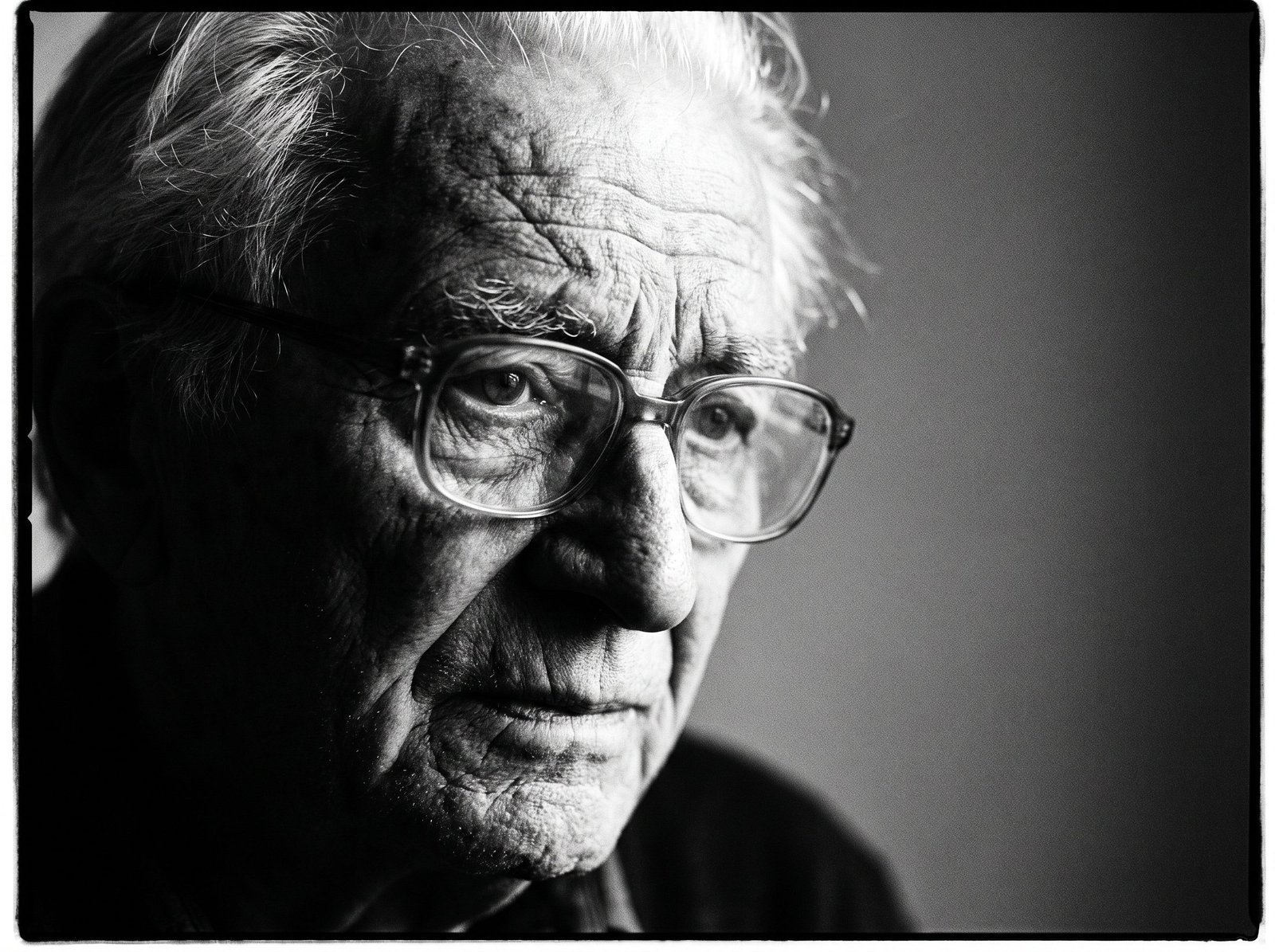 High contrast black and white close up portrait capturing raw human emotion and texture.