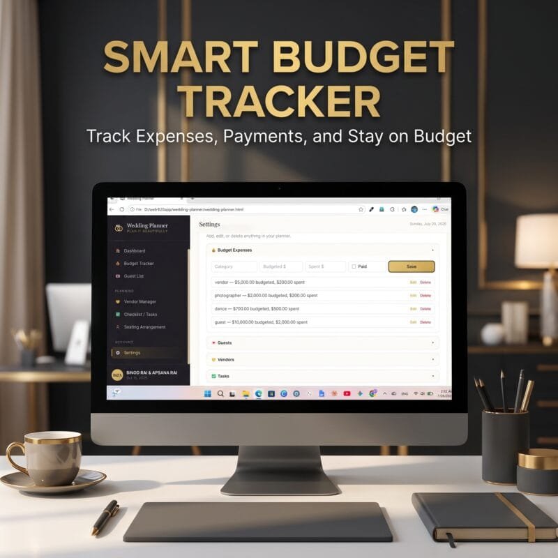 Wedding budget tracker tool in Wedding Planner and Organizer web app