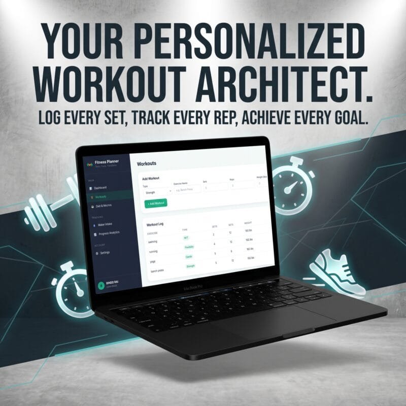 Workout tracker table in Fitness Planner Mini Web App logging strength and cardio exercises
