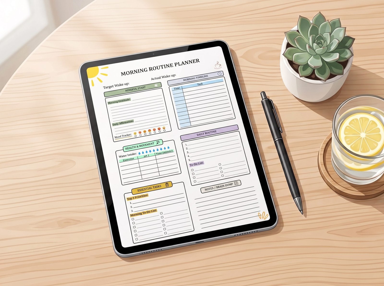 Downloadable Morning Routine Planner PDF Template.