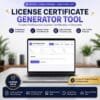 Laptop screen displaying the clean dashboard of License Certificate Generator Tool on a workspace desk.