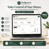 Budgetora Free Monthly Budget Planner dashboard displayed on a laptop screen showing income tracking, expense management, and monthly financial savings trend.
