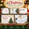 Printable Christmas thank you cards pack with festive holiday designs, Merry Christmas & Happy New Year 2027 messages, Christmas trees, ornaments, A6 size card, and matching envelopes.