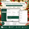 Image Alt Text: Christmas Financial and Gift Plan web application interface mockups on laptop and smartphone screens showing total budget, total spent, remaining budget, countdown timer, key features list, and privacy benefits.