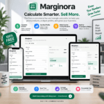 Marginora free e-commerce profit and fee calculator dashboard displayed across laptop, tablet, and smartphone screens.