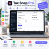 Tax Snap Pro expense tracker screen showing form fields to log business expenses, categorized spending, and expense summaries inside the freelancer tax calculator and invoice generator tool.